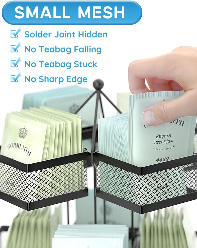 VOGWOLTH Tea Bag Organizer, Tea Bag Storage Holder Spinning Carousel 96 Teabags Container, Lazy Susan Coffee Creamer Sweetener Tea Caddy for Kitchen Counter Cabinet Pantry Shelf Organizer - Image 4